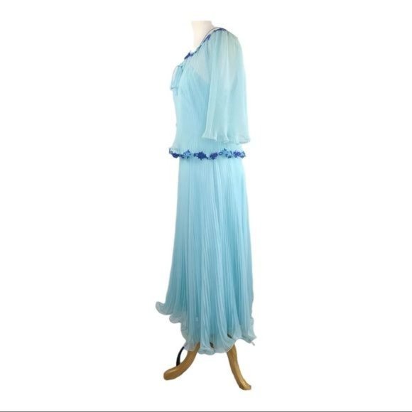 Miss Elliette California 60s Chiffon Dress and Cape VNTG Style 1948B Sky Blue 10 - Picture 7 of 13